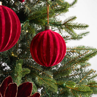 Burgundy Flocked Glass Ball Ornament - Irony Home