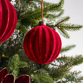 Burgundy Flocked Glass Ball Ornament - Irony Home
