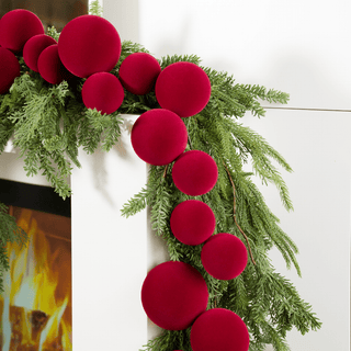 Burgundy Flocked Mixed Ball Garland 6-Foot - Irony Home
