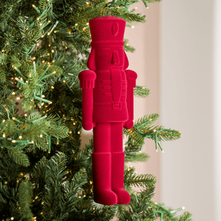 Burgundy Flocked Nutcracker Ornament 12-Inch - Irony Home