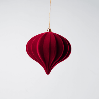 Burgundy Flocked Stripe Onion Ornament 6-inch - Irony Home