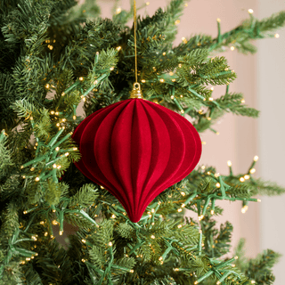 Burgundy Flocked Stripe Onion Ornament 6-inch - Irony Home