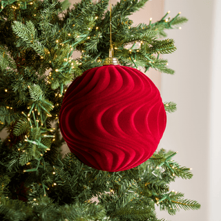 Burgundy Flocked Water Ripple Ball Ornament 8-inch - Irony Home