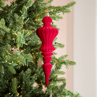 Burgundy Flocked Wire Finial Ornament 12-Inch - Irony Home