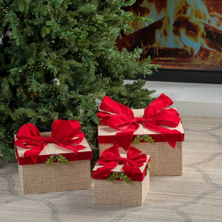 Burgundy Gift - Box With Red Bow (Set of 3) - ironyhome