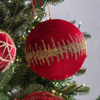 Burgundy Velvet And Gold Glitter Ball Ornament - ironyhome