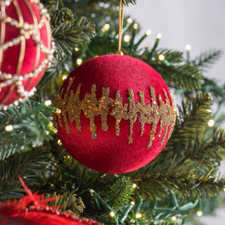 Burgundy Velvet And Gold Glitter Ball Ornament - ironyhome