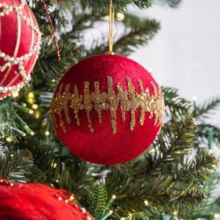 Burgundy Velvet And Gold Glitter Ball Ornament - ironyhome