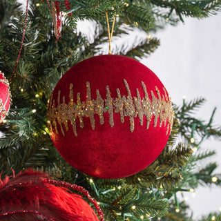 Burgundy Velvet And Gold Glitter Ball Ornament - ironyhome