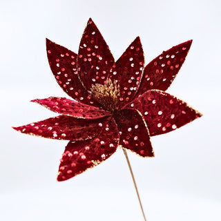 Burgundy Velvet Blooming Poinsettia Pick - ironyhome