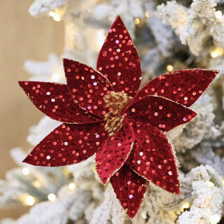Burgundy Velvet Blooming Poinsettia Pick - ironyhome