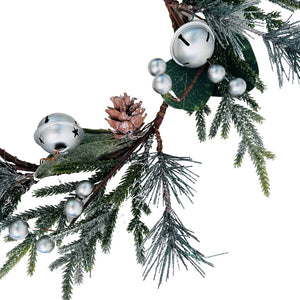 Candle Ring Wreath with Pinecone & Silver Bell - Set of 4