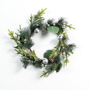 Candle Ring Wreath with Pinecone & Silver Bell - Set of 4