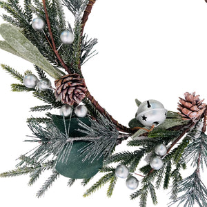 Candle Ring Wreath with Pinecone & Silver Bell - Set of 4