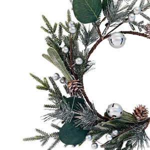 Candle Ring Wreath with Pinecone & Silver Bell - Set of 4