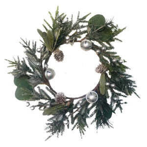 Candle Ring Wreath with Pinecone & Silver Bell - Set of 4