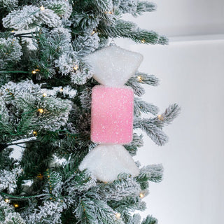 Candyland - Inspired Pink & White Ornament with Tinsel Detailing - ironyhome