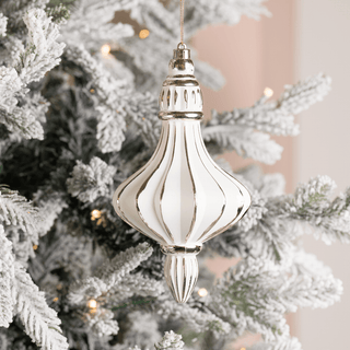 Champagne Beige Painted Stripe Chandelier Ornament 8.5-Inch - Irony Home