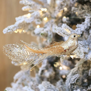 Champagne Bird Ornament with Peacock Tail - ironyhome
