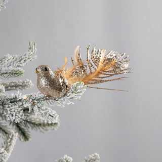 Champagne Bird Ornament with Peacock Tail - ironyhome