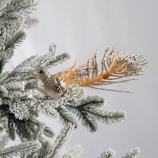 Champagne Bird Ornament with Peacock Tail - ironyhome