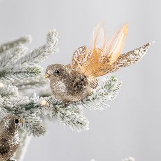 Champagne Gold Glitter Small Bird Clip - On Ornament - ironyhome