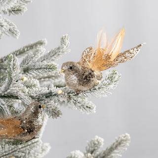 Champagne Gold Glitter Small Bird Clip - On Ornament - ironyhome