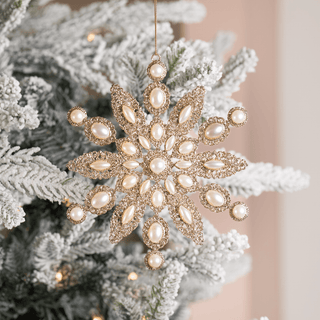 Champagne & Pearl Snowflake Ornament 7.5-inch - Irony Home