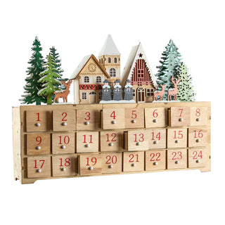 Christmas Village Wooden Advent Calendar with LED Lights - ironyhome