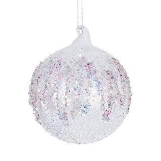 Clear and Pink Crystal Ball Ornament Sugar Bead Detail - ironyhome