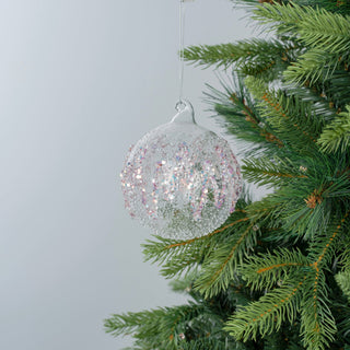 Clear and Pink Crystal Ball Ornament Sugar Bead Detail - ironyhome