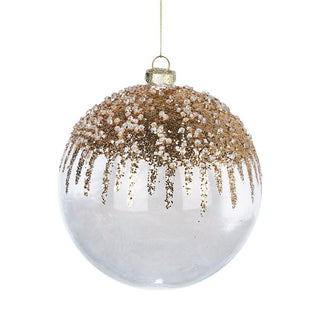 Clear Glass Ball Ornament with Feather and Champagne Glitter - ironyhome