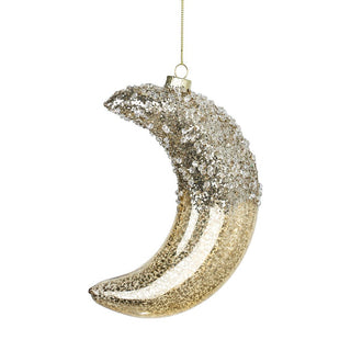 Crackled Gold Moon Ornament with Champagne Glitter - ironyhome