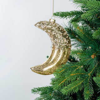 Crackled Gold Moon Ornament with Champagne Glitter - ironyhome