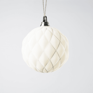 Cream Flocked White Glitter Design Ball Ornament 6-inch - Irony Home