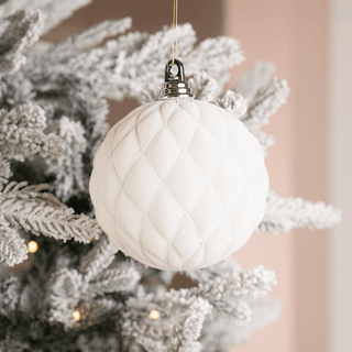 Cream Flocked White Glitter Design Ball Ornament 6-inch - Irony Home