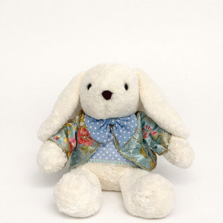 Cream Floral Dressed Sitting Bunny Plush - ironyhome