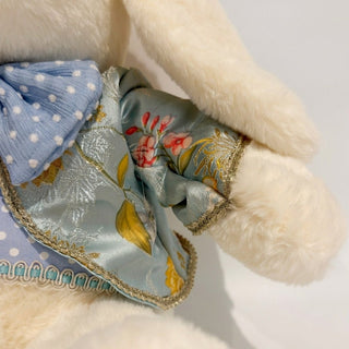 Cream Floral Dressed Sitting Bunny Plush - ironyhome