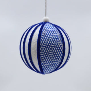 Cross Textured Blue & White Velvet Ball - ironyhome