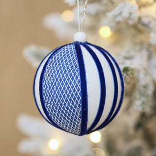 Cross Textured Blue & White Velvet Ball - ironyhome