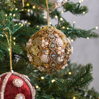 Crystal And Pearl Gold Ball Ornament - ironyhome
