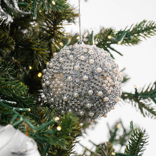 Crystal And Pearl Silver Ball Ornament - ironyhome