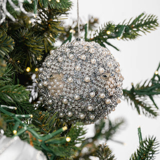 Crystal And Pearl Silver Ball Ornament - ironyhome