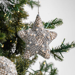 Crystal And Pearl Silver Star Ornament - ironyhome
