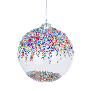Crystal Clear Sequin Ball Ornament Iridescent Multicolor Holiday Elegance 12cm - ironyhome