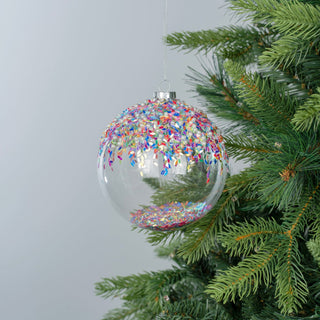 Crystal Clear Sequin Ball Ornament Iridescent Multicolor Holiday Elegance 12cm - ironyhome