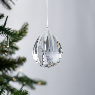 Crystal Teardrop Ornament with Snow Flock - ironyhome