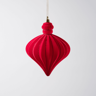 Dark Red Flocked Glitter Shatterproof Onion Ornament - 7 inch - Irony Home
