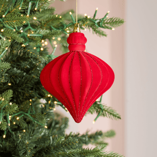 Dark Red Flocked Glitter Shatterproof Onion Ornament - 7 inch - Irony Home