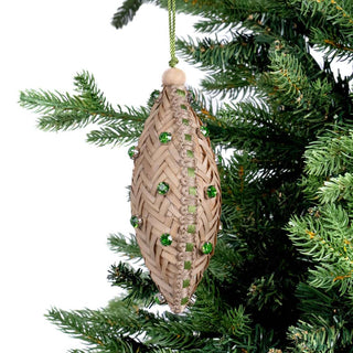 Earthy Elegance Rafia Shuttle Ornament with Emerald Studs - ironyhome